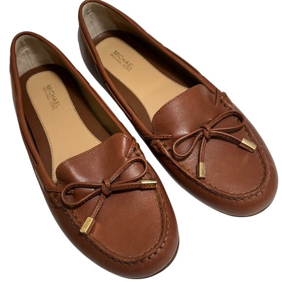 Michael Kors Sutton Cognac Moccasin Flat Loafers with  Bow Size 8.5 Lk Nw! - Picture 1 of 6